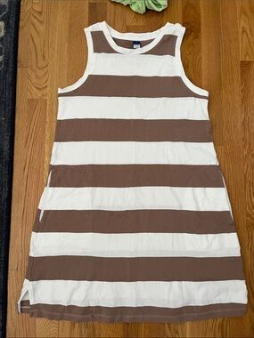 Old Navy White and Brown Striped Sleeveless Mini Dress